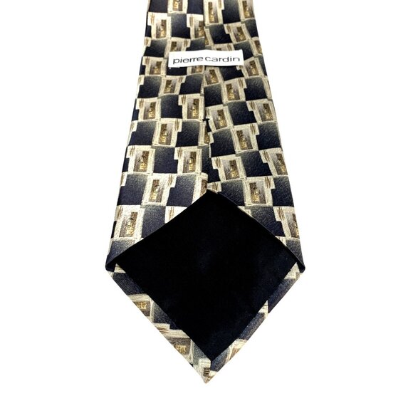 Pierre Cardin Vintage 60s Black Gold Geometric 100% Silk Men's Dress Neck Tie - Picture 4 of 9